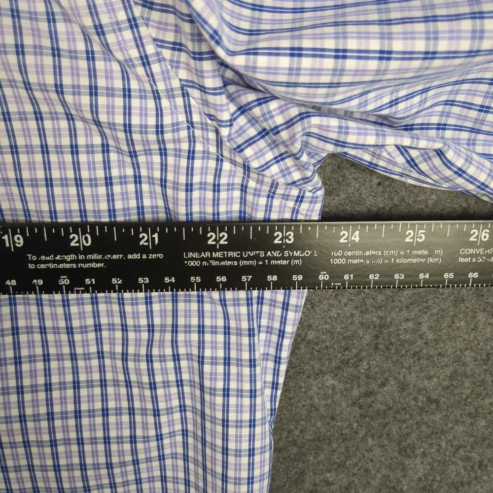 Banana Republic Mens Large Non-Iron Slim Fit Plaid Button Down Shirt Blue Purple